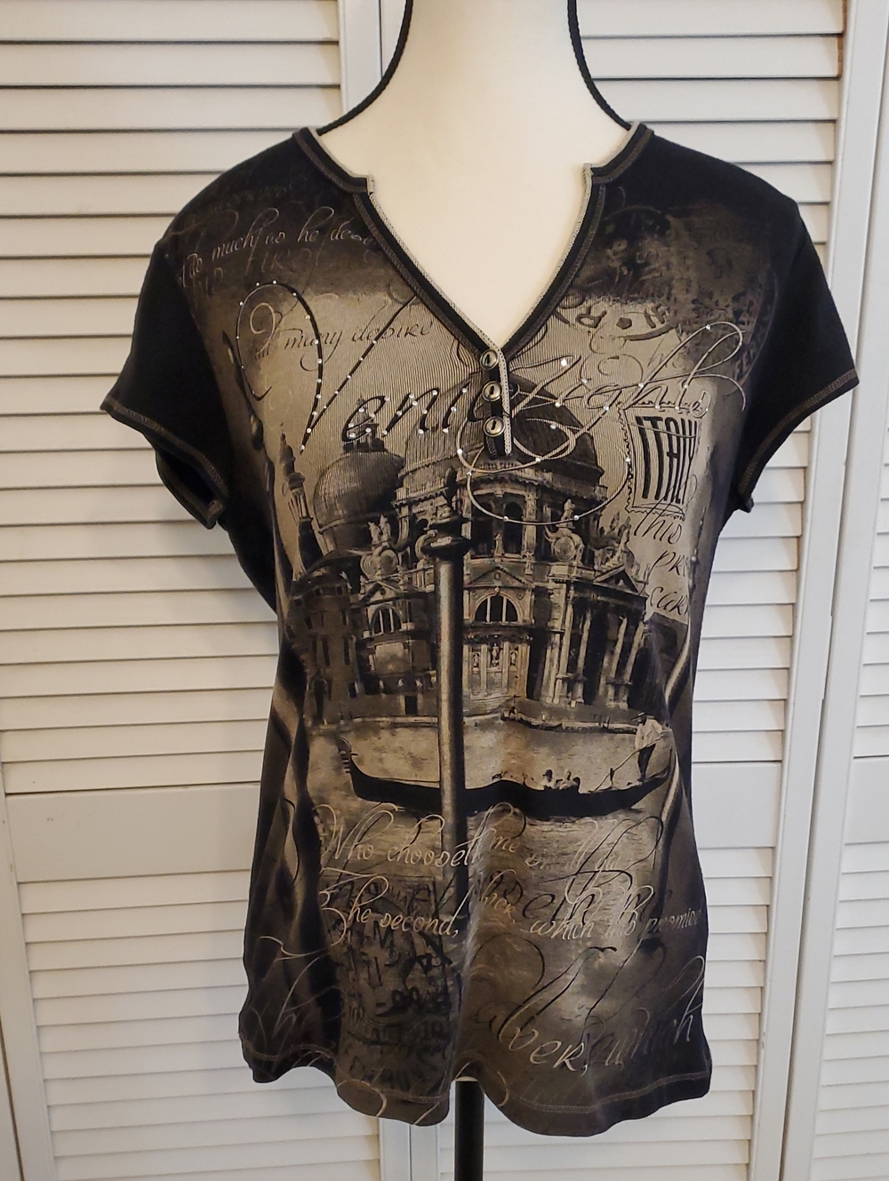 Blue Canyon Venice Italy Graphic T-Shirt Women's, Fitted Contrast Stitch, Size L